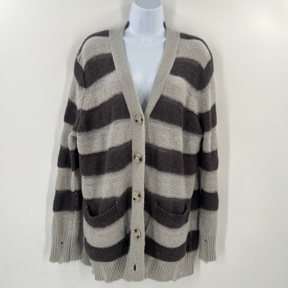 Urban Outfitters M Gray Grunge Distressed Stripe Cardigan Button Up Academia